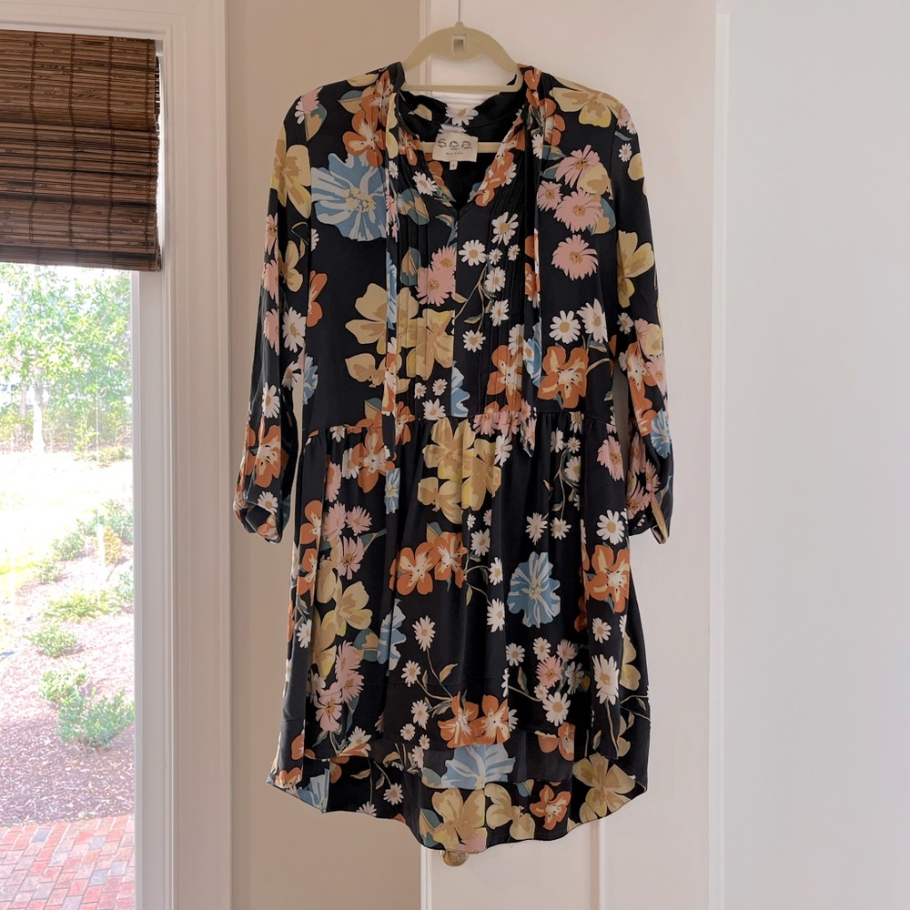 Sea New York babydoll silk blend black floral dress